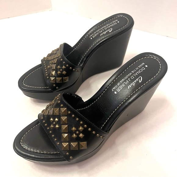 Donald J. Plane Black STIMA Jewel Wedge Sandal Sz 7.5 B13/11 - Picture 2 of 12